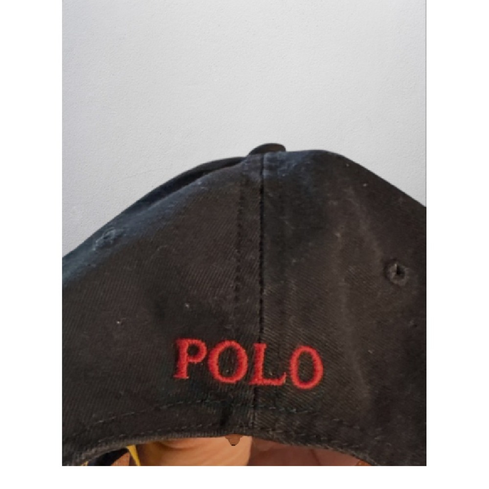 Polo Ralph Lauren Cotton Chino Baseball Cap Black Red Pony Adjustable Hat Unisex - Picture 2 of 7